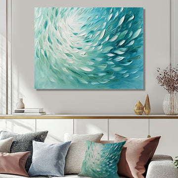 Green Turquoise Boho Feather Wave - Feathers Home Decor Art